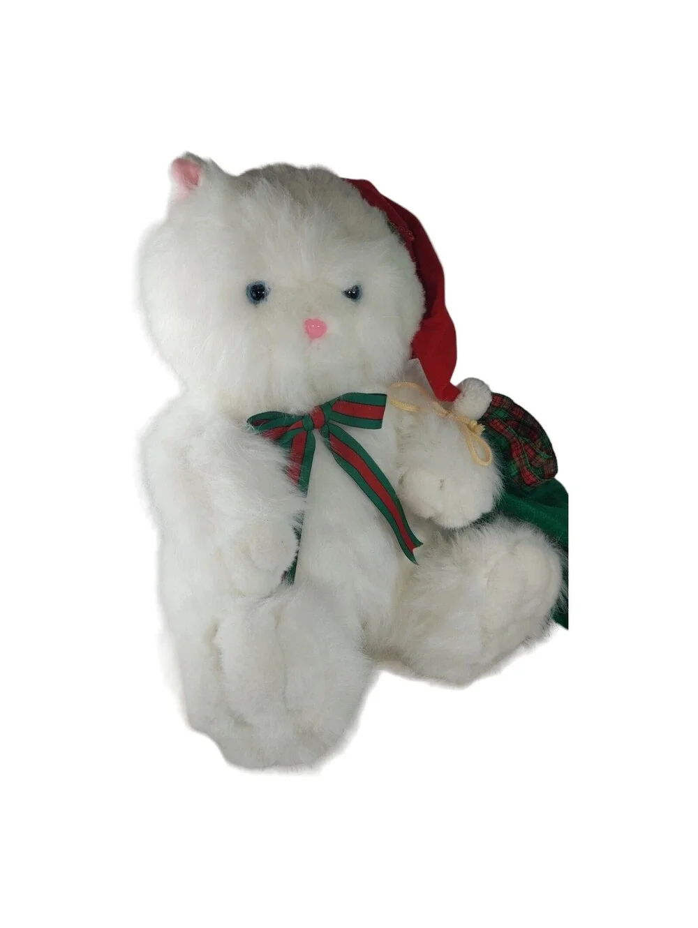 Vintage Santas Best Animated Motion Plush Christmas White fur CAT 16” 1993 WORKS